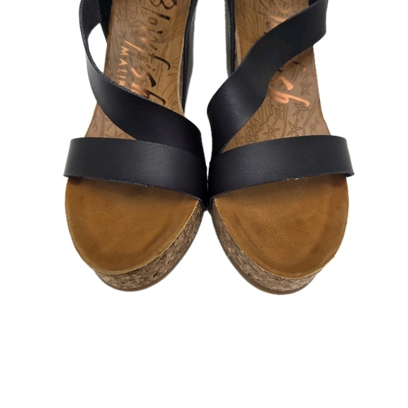 Blowfish Malibu Sandals Size 10 Black Hapuku Wedge Cork Platform Casual Open Toe - Picture 13 of 16